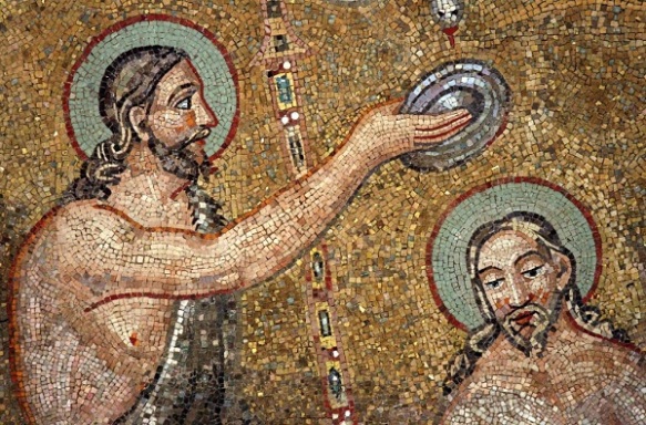 Baptism of Christ by John the Baptist in the Jordan River (mosaic) - Ravenna, Italy