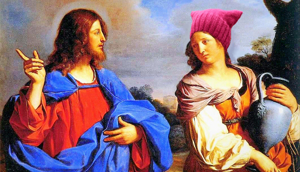 Jesus and Samaritan woman with pussyhat